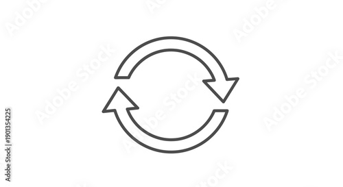 Simple line art icon illustrating a circular refresh or repeat process using two opposing curved arrows against a dark background.