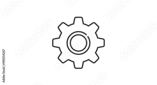 Simple dark outline icon representing a mechanical gear for settings, configuration, or industrial process visualization is clearly displayed.