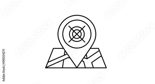 Outline icon representing precise location targeting on a navigation map interface symbolizes accurate geographic pinpointing and directional search goals.