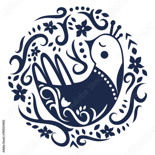 Pattern bird ornament flower design illustration