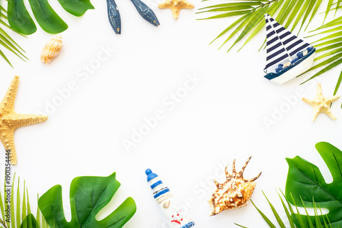 Summer flat lay background, sea vacation.