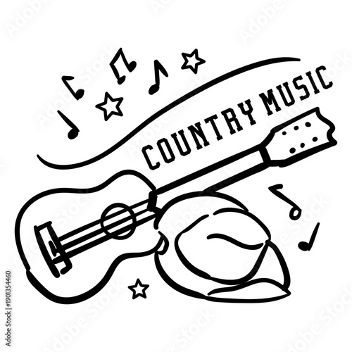 Guitar country music hand drawn symbol black