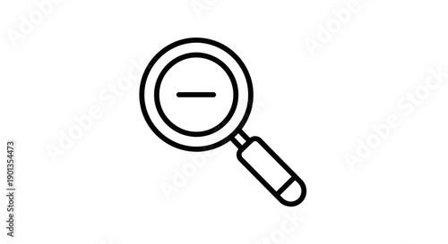Minimalist dark line icon illustrating a magnifying glass symbol with a minus sign indicating a zoom out function for interface design.