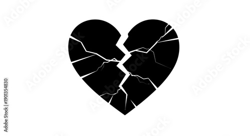 A broken black heart with cracked lines signifying pain and loss