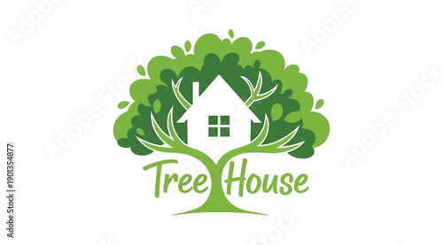 Tree house logo with a house in a tree