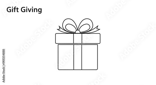 Simple line drawing of a gift box with a decorative bow on top