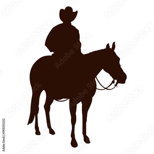 Cowboy horse riding three quarter silhouette