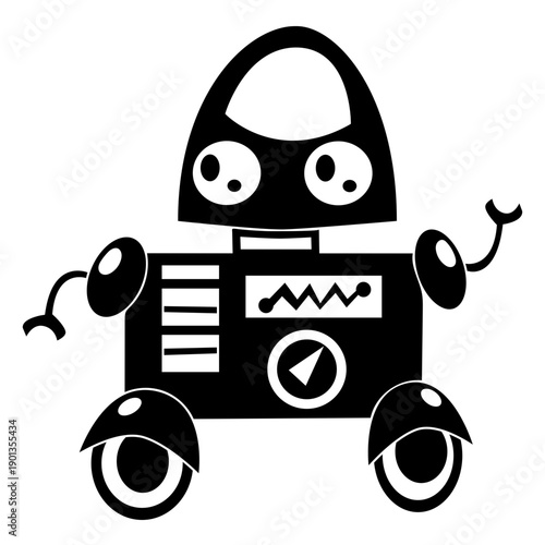 Cute boxy wheel robot cut out black