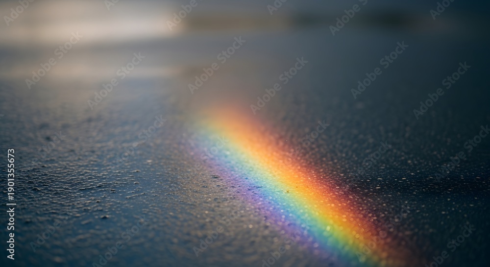 Obraz premium Vibrant rainbow appears on wet surface after rain shower