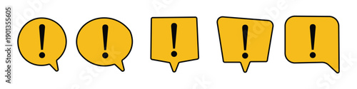 Exclamation mark icon vector. Yellow speech bubble alert collection, Warning and attention notification symbol. Vector illustration.