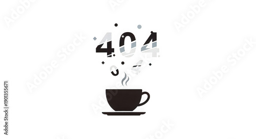 404 error page not found illustration with steaming cup of coffee and dots transparent background