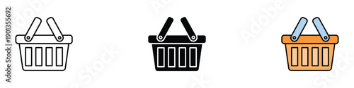 Shopping basket icon vector. Black and colorful retail store cart collection, grocery purchase and ecommerce symbol. Vector illustration.