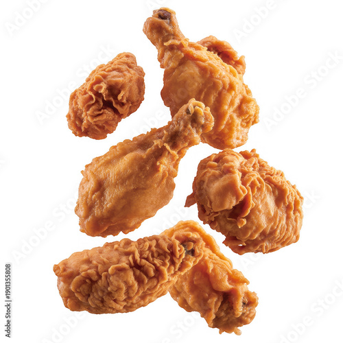 Five pieces of fried chicken isolated on a transparent background