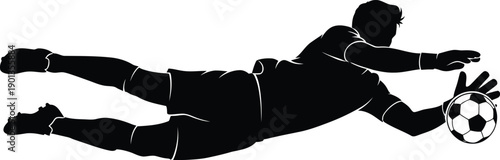 Soccer goalkeeper diving to save a ball