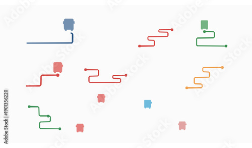 Flat bus route vector icon set with vehicle path symbols isolated on white background
