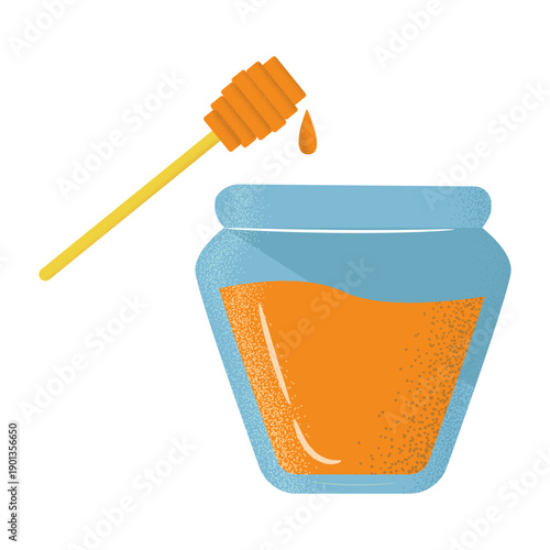 Honey jar dipper icon flat textured