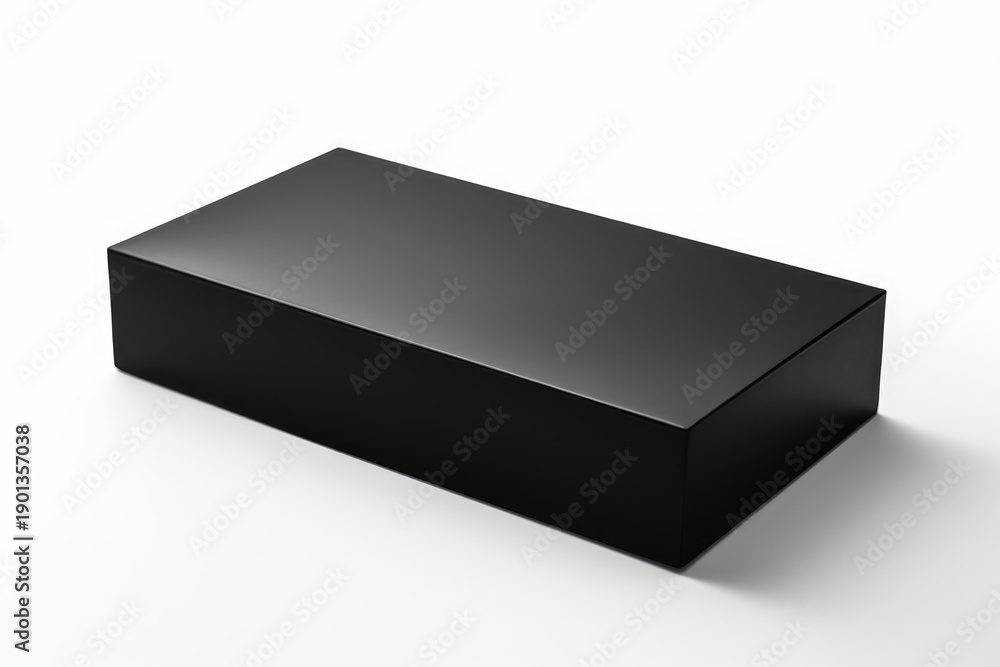 Naklejka premium Black rectangular container with reflections and soft shadow on a clean white surface