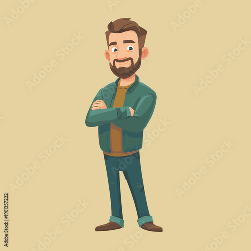 Confident Man with Beard and Casual Attire.