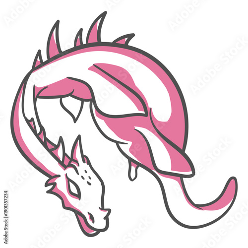 Folklore creature dragon flying hand drawn