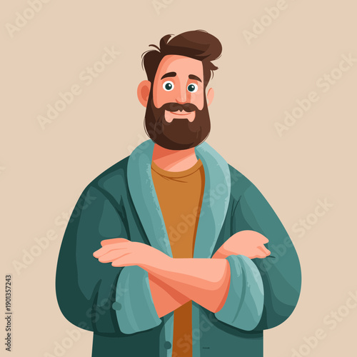 Cartoon Man with Beard and Crossed Arms.