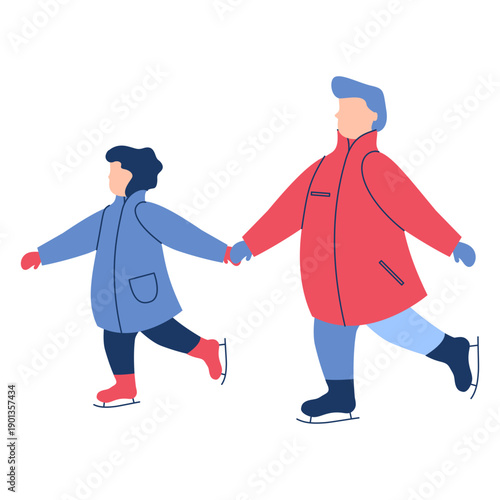 Winter family ice skates flat