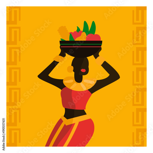 Kwanzaa illustration woman with fruit bawl
