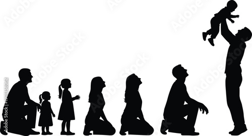 Family generation silhouette showing parents and children growth bonding isolated on white background love parenting illustration stock concept design vector