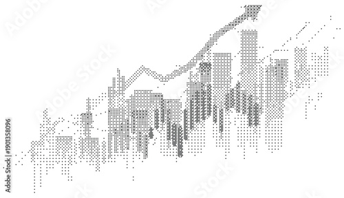Abstract Dither Financial Bar Chart Illustration With Upward Trend Arrow