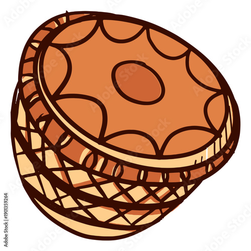 Indian musical instrument mridangam hand drawn