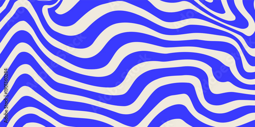 Blue wavy lines abstract background. Trendy psychedelic retro style backdrop. Waves, swirl and twirl pattern. Twisted distorted vector texture. Y2k aesthetic design