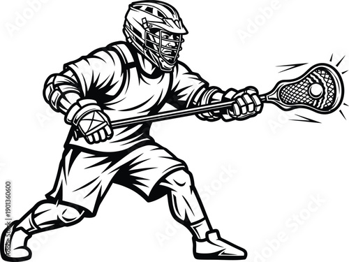 Lacrosse Goalie Defending Player Black and White Vector 