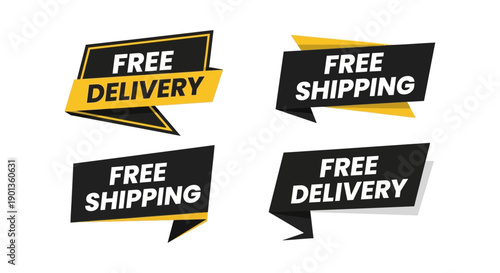 A set of four bold, modern banners are presented, clearly stating 'FREE SHIPPING' and 'FREE DELIVERY' for marketing purposes.