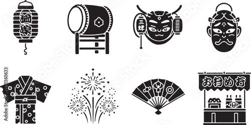 A collection of traditional japanese cultural icons and symbols
