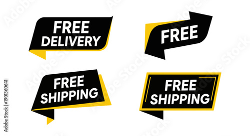 Four distinct modern banners promoting free delivery and free shipping services are displayed