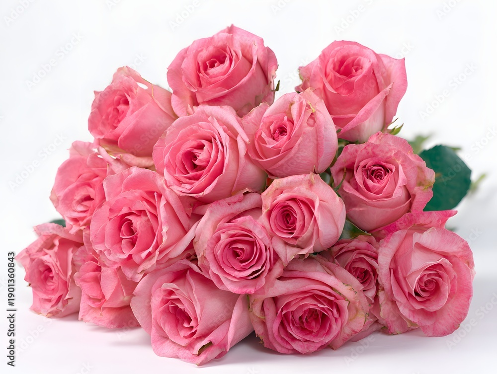 Fototapeta premium Many pink roses on white background for Valentines Day concept