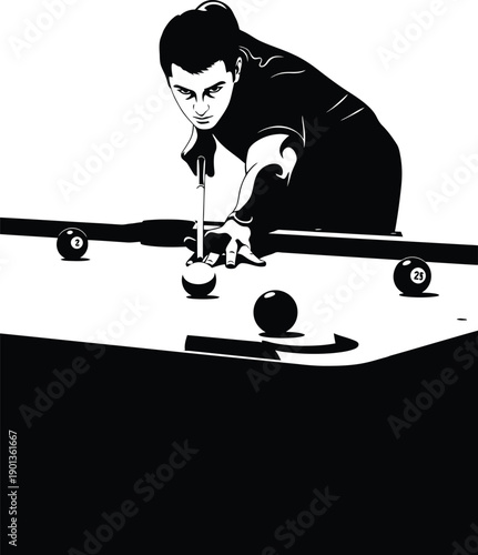 Man Playing PoolBilliards Silhouette - Sport, Hobby & Leisure Vector Art 