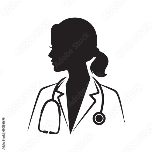 Female Doctor Silhouette Icon with Stethoscope Vector