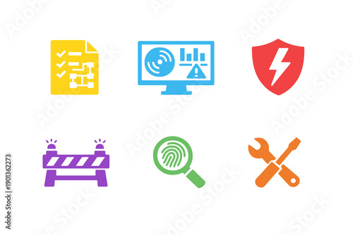Monochromatic incident response icons in flat vector style. Perfect for security operations tools, breach response systems, websites, and mobile apps.