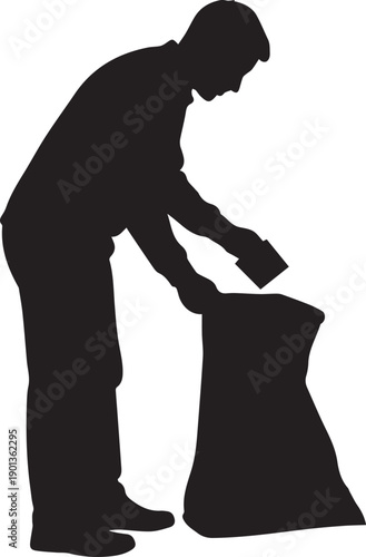 Man picking up garbage waste disposal concept simple silhouette vector illustration line art isolated