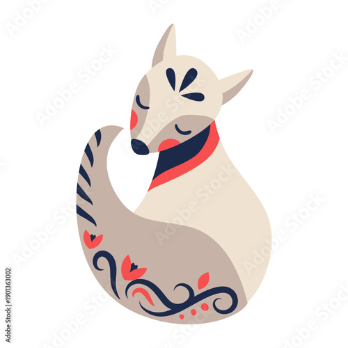 Snow fox folk art ornament