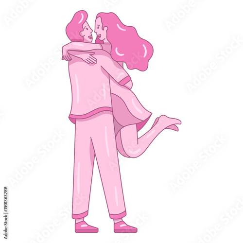 Man lifting woman couple flat