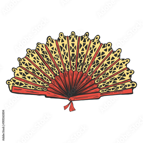 Hand fan hand drawn