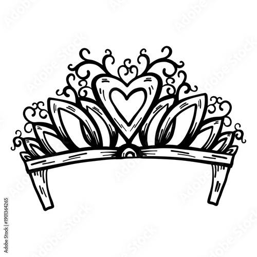 Quinceanera heart swirls crown stroke