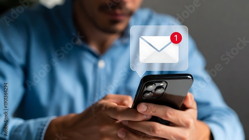 Person holding smartphone with email notification
