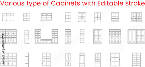 Various type of cabinets, Furniture icon, Editable stroke, vector, illustration