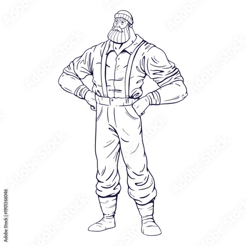 Standing lumberjack character hand drawn