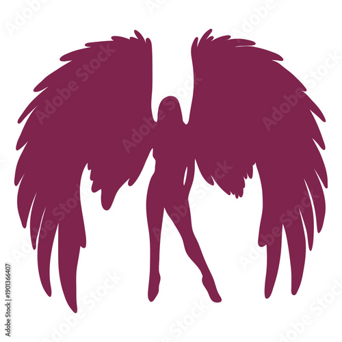 Sexy angel spreading wings silhouette