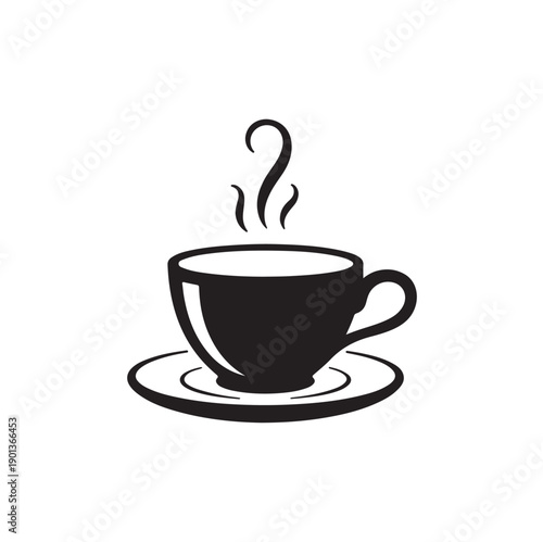 Steaming Coffee Cup Icon Black and White Vector Illustration