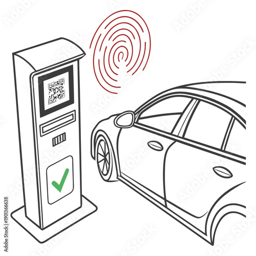 Smart keyless biometric vehicle access system, clean vector illustration for modern automotive security and convenience technology.