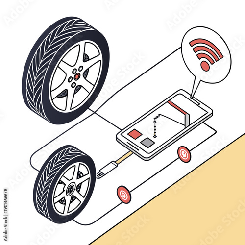 Smart tire pressure and road grip monitoring technology for enhanced vehicle safety and performance. Vector concept.